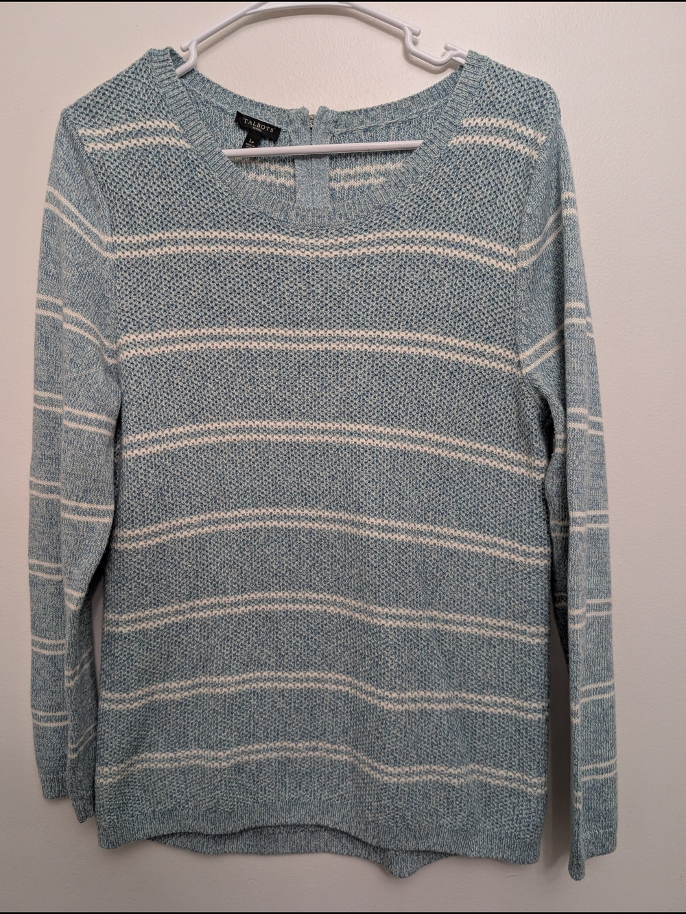 Talbots Light Blue & White Striped Knit Sweater Petite Large